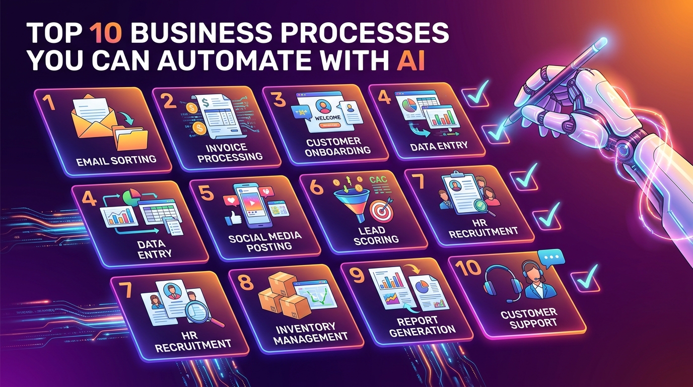 Top 10 Business Processes You Can Automate with AI in 2026 cover illustration