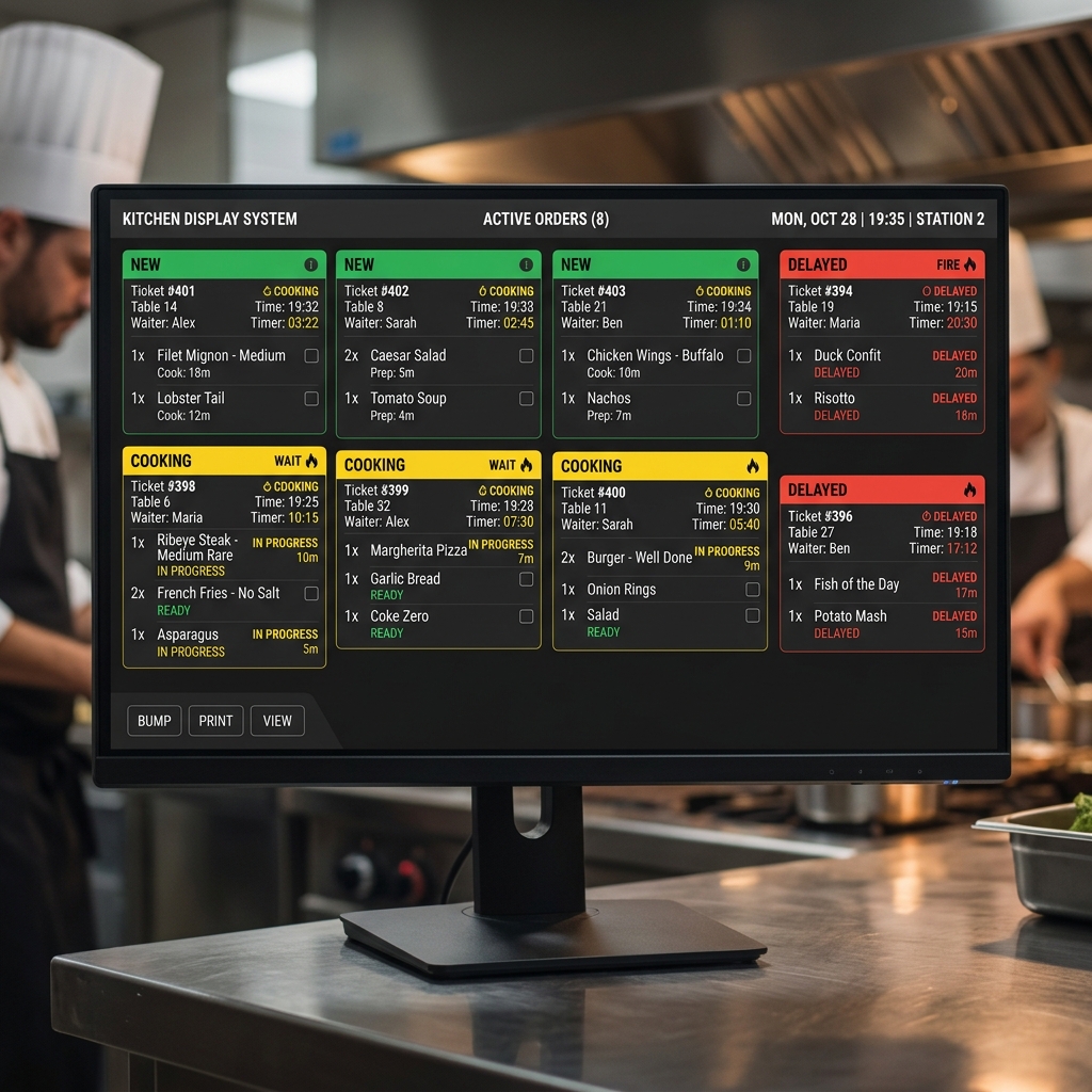 Kitchen Display System monitor interface mockup