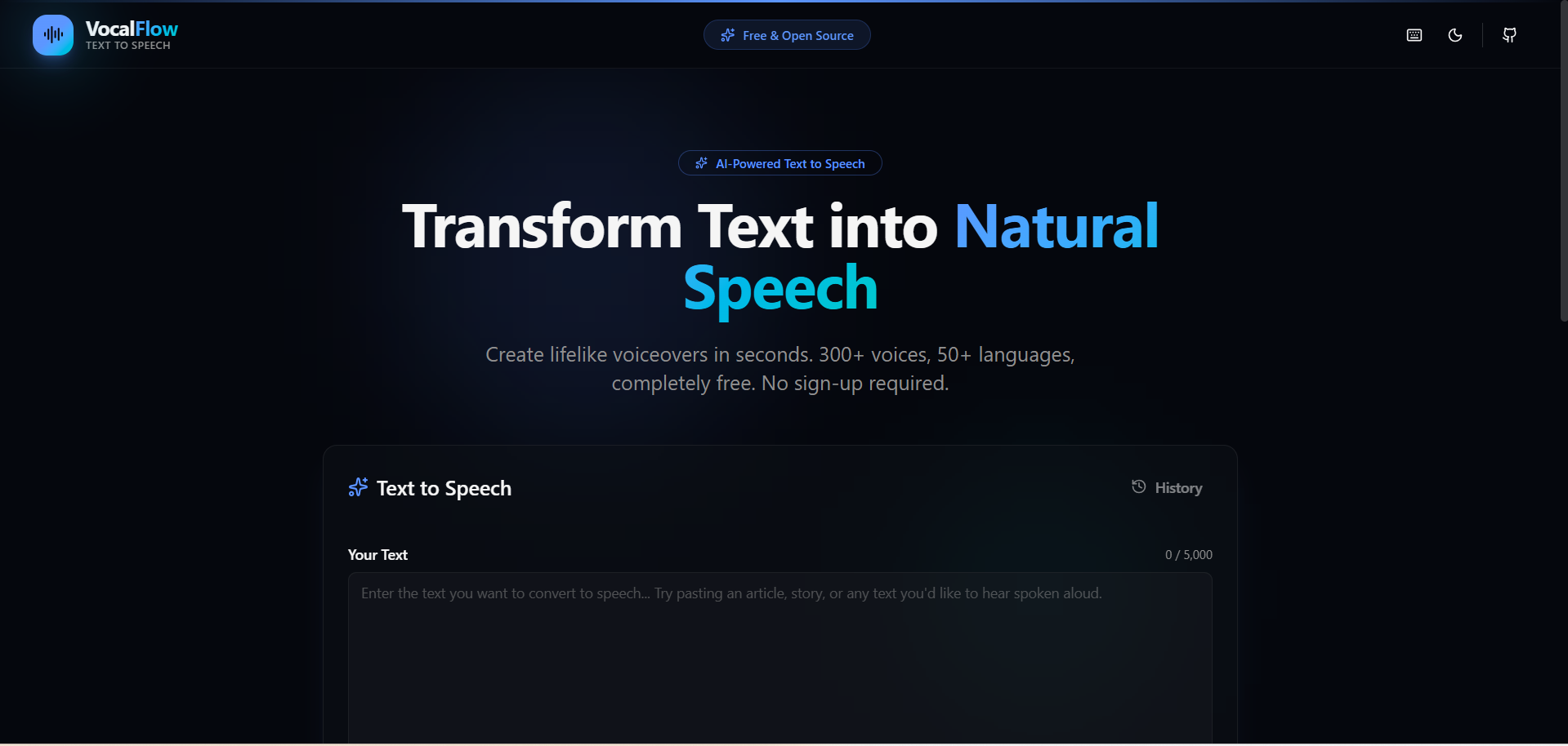 VocalFlow - AI Powered Text to Speech Tool